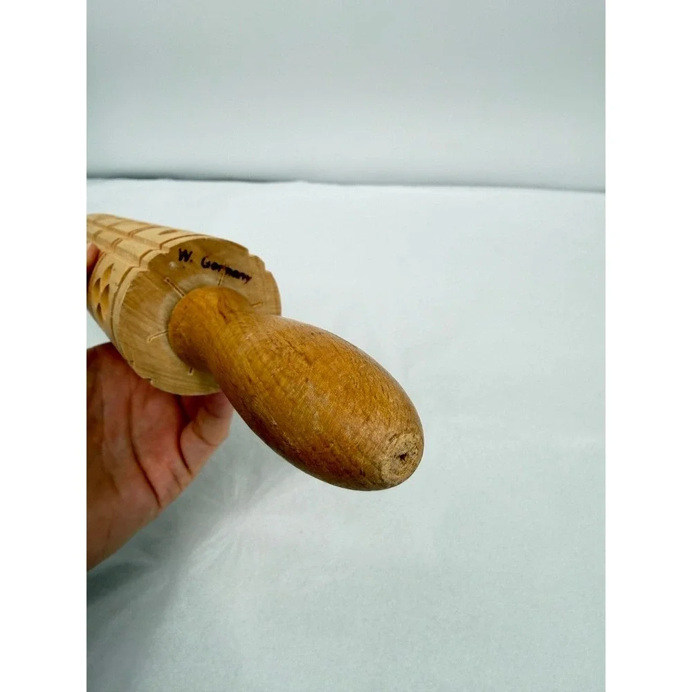 Handcrafted Wooden Embossed Rolling Pin Springerle Cookie Dough Roller W Germany